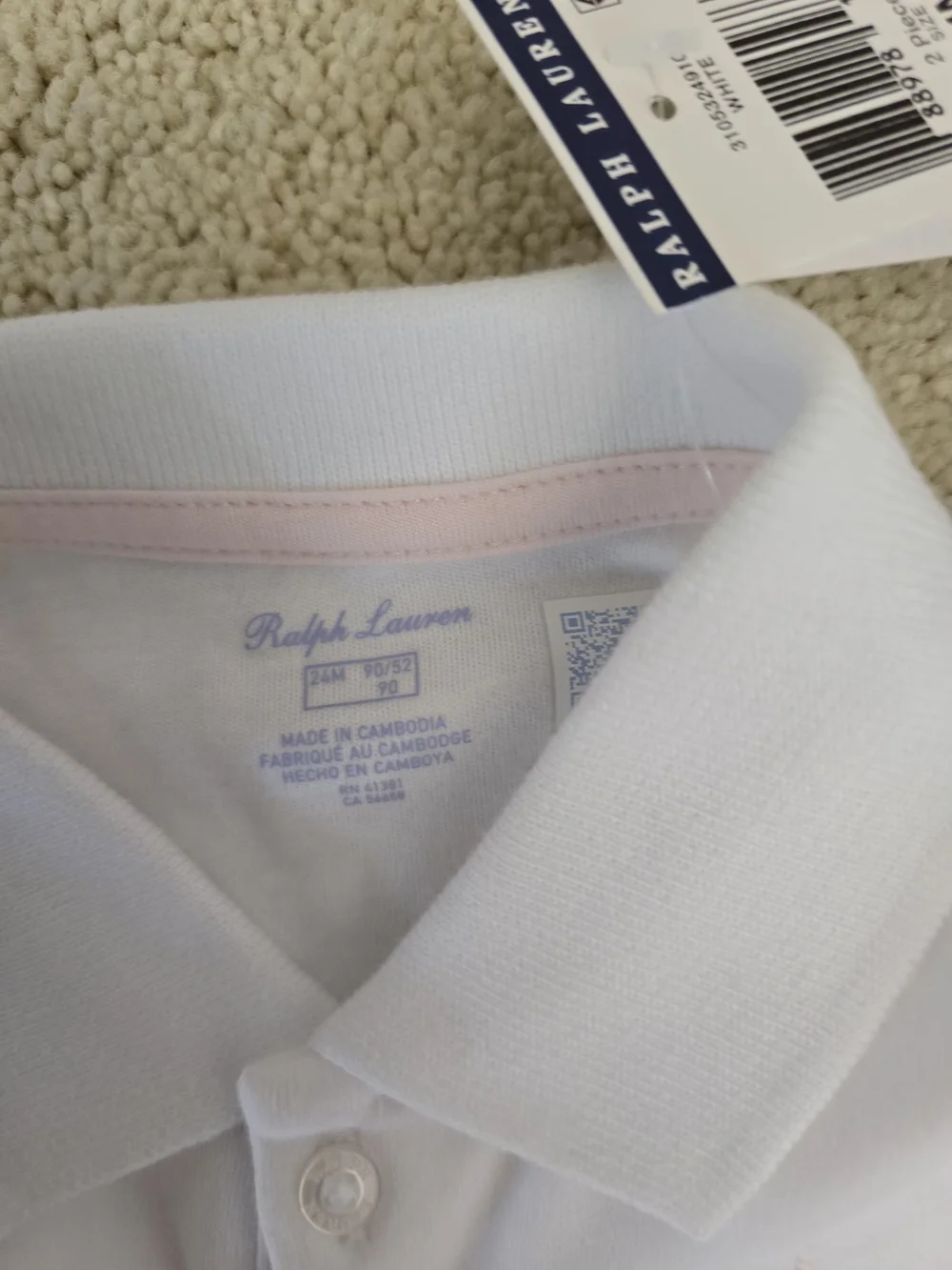 Ralph Lauren Girl White Ruffle Hem Polo Dress with matching short pant